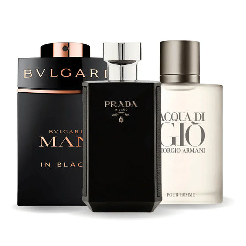 Combo de 3 perfumes Bvlgari In Black, Giorgio Armani Acqua Di Gio, L'Homme Prada Intense 100ml