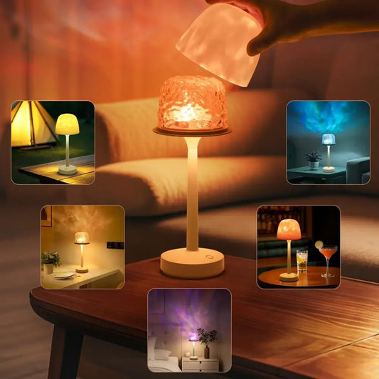 ABAJUR DE MESA COM BASE ALTA E ONDAS D`ÁGUAS - OceanGlow